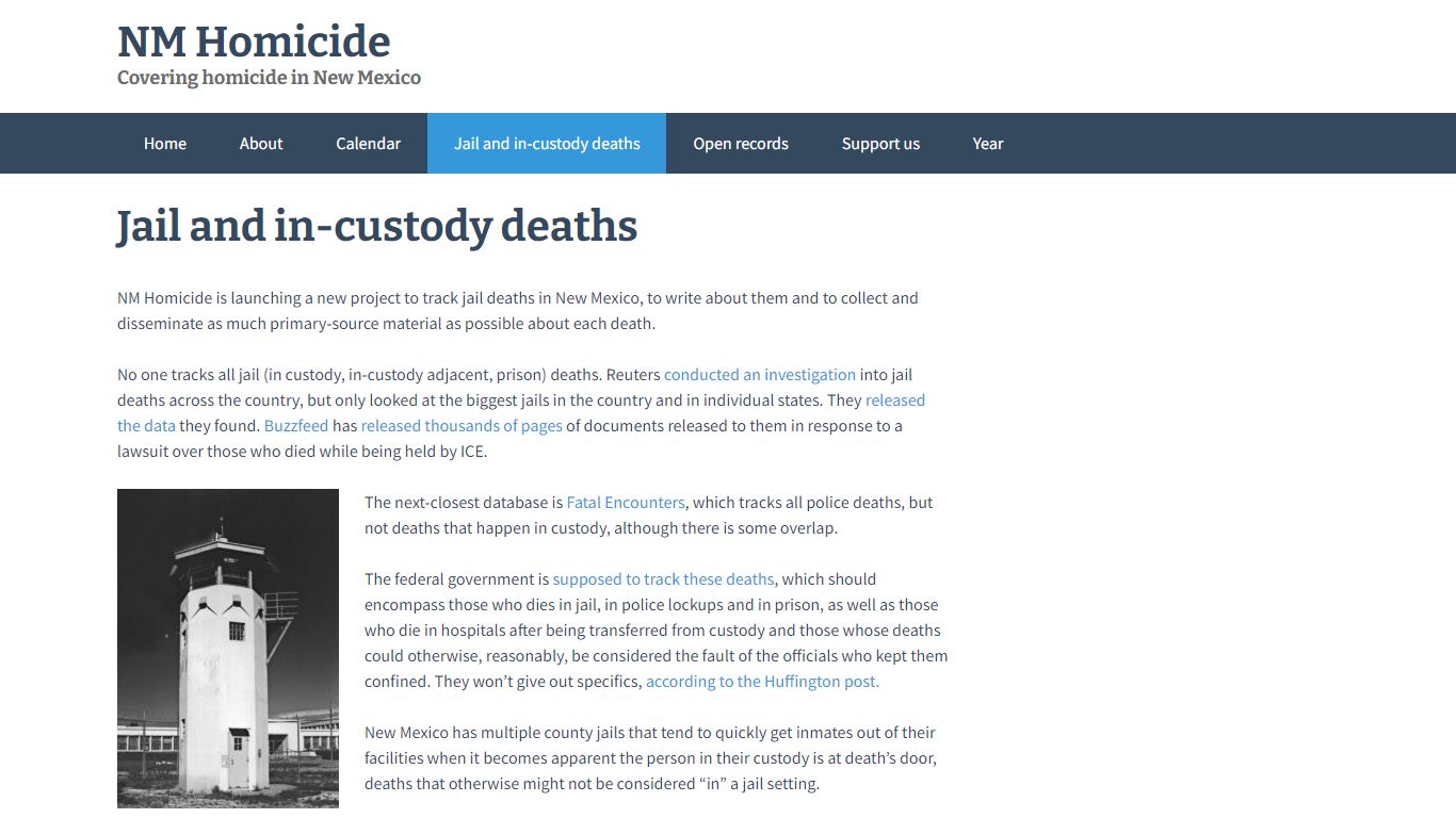 Jail and in-custody deaths | NM Homicide